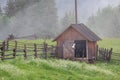 ÃÂ¡ow in the cowshed and the morning mist in the mountains Royalty Free Stock Photo